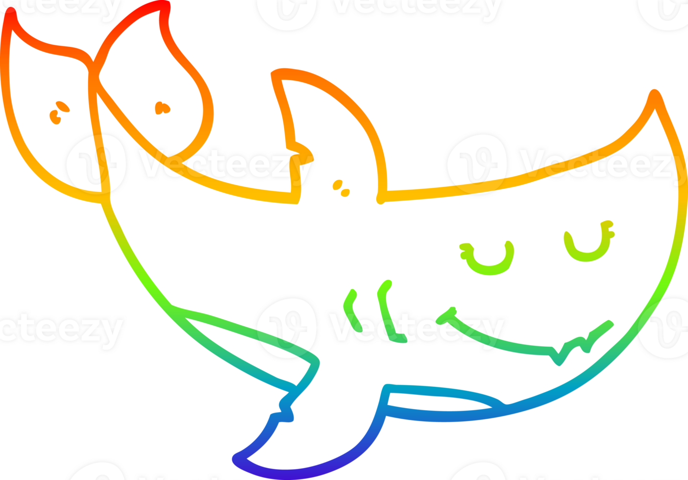 rainbow gradient line drawing of a cartoon shark png