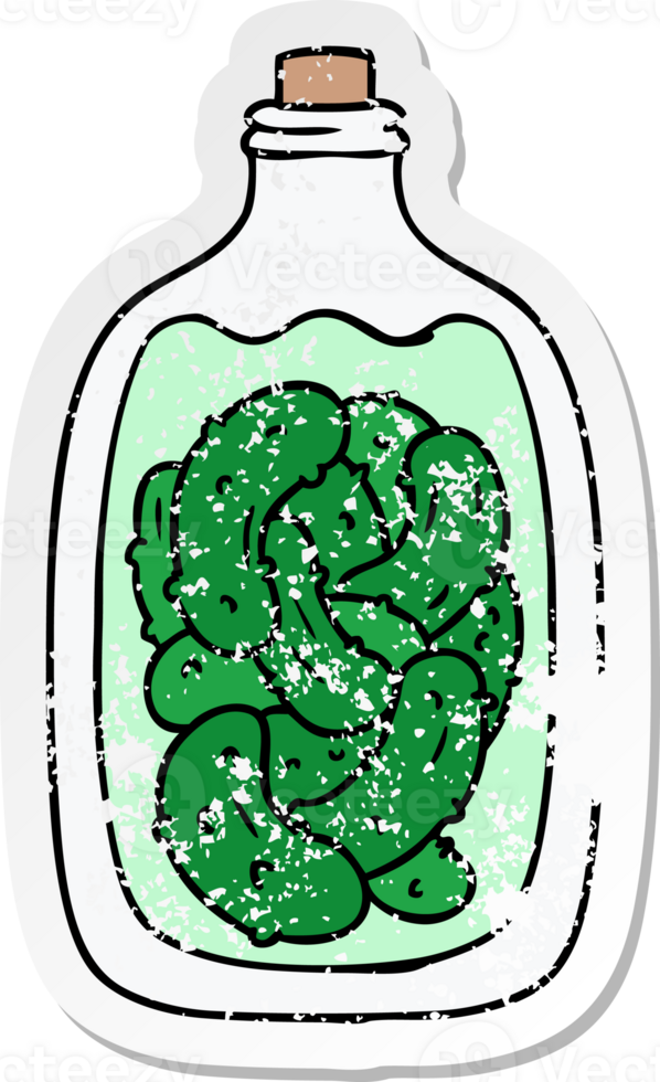 hand drawn distressed sticker cartoon doodle jar of pickled gherkins png