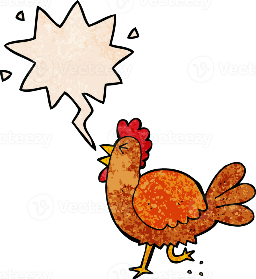 cartoon rooster with speech bubble in retro texture style png