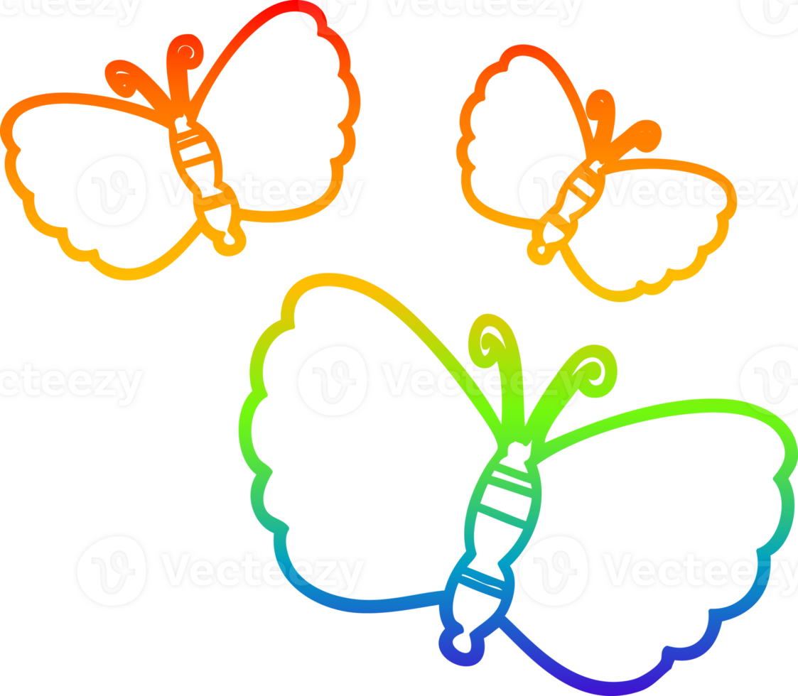 rainbow gradient line drawing of a cartoon butterflies png