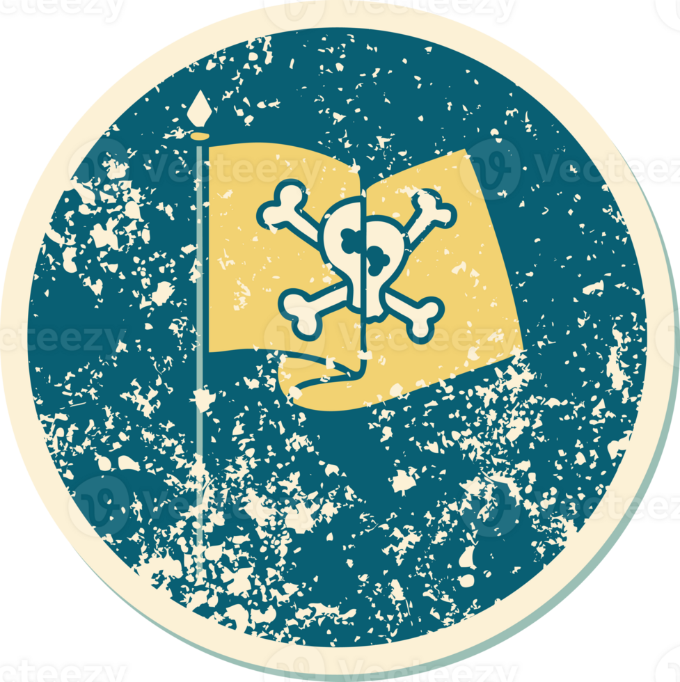 iconic distressed sticker tattoo style image of a pirate flag png