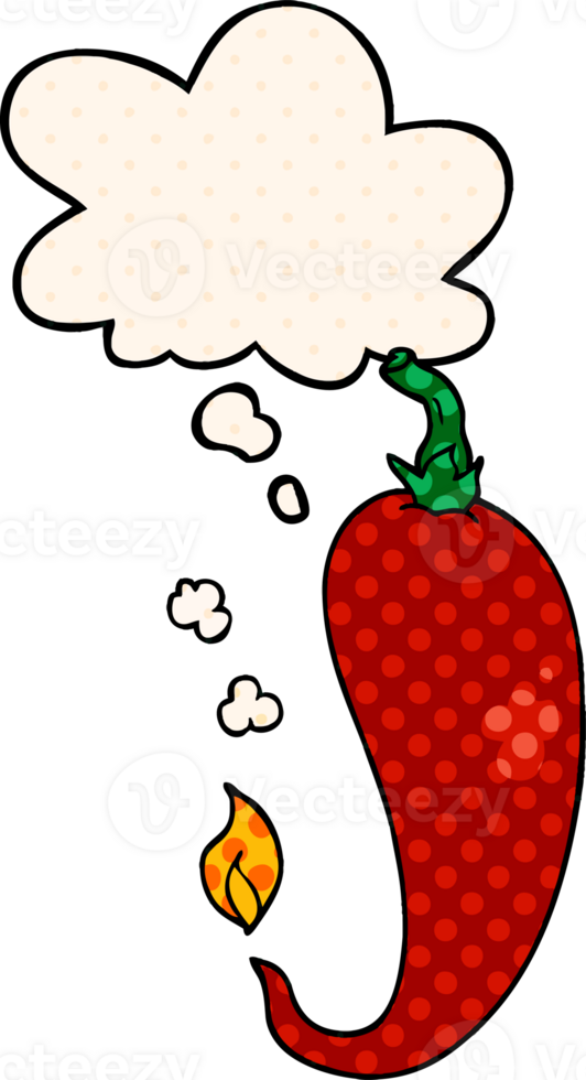 cartoon chili pepper with thought bubble in comic book style png