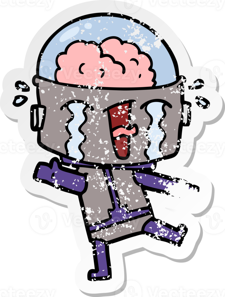 distressed sticker of a cartoon crying robot png