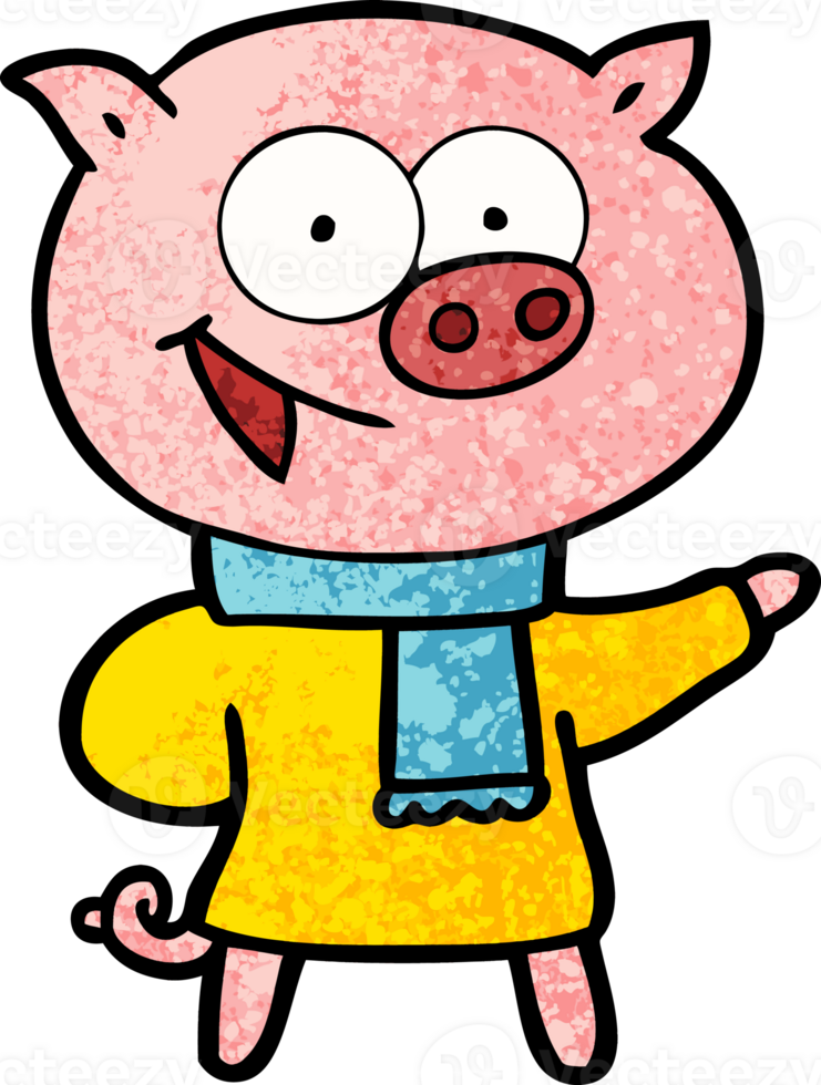 cheerful pig wearing winter clothes cartoon png