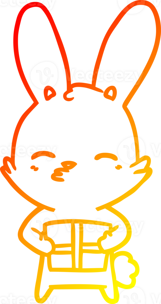 warm gradient line drawing of a curious bunny cartoon with present png