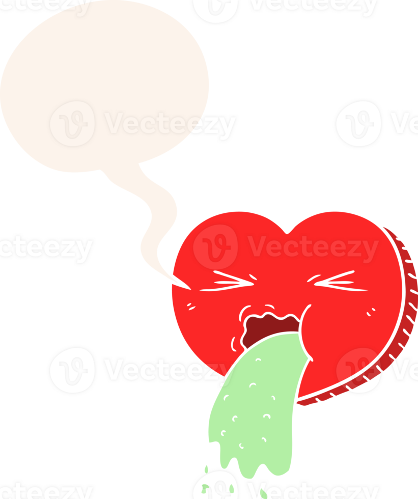 cartoon love sick heart with speech bubble in retro style png