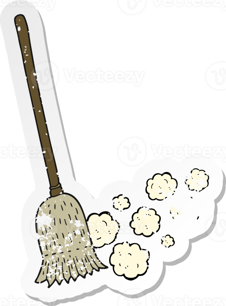 retro distressed sticker of a cartoon sweeping brush png
