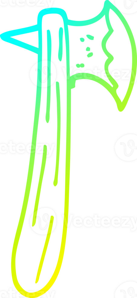 cold gradient line drawing of a cartoon axe png