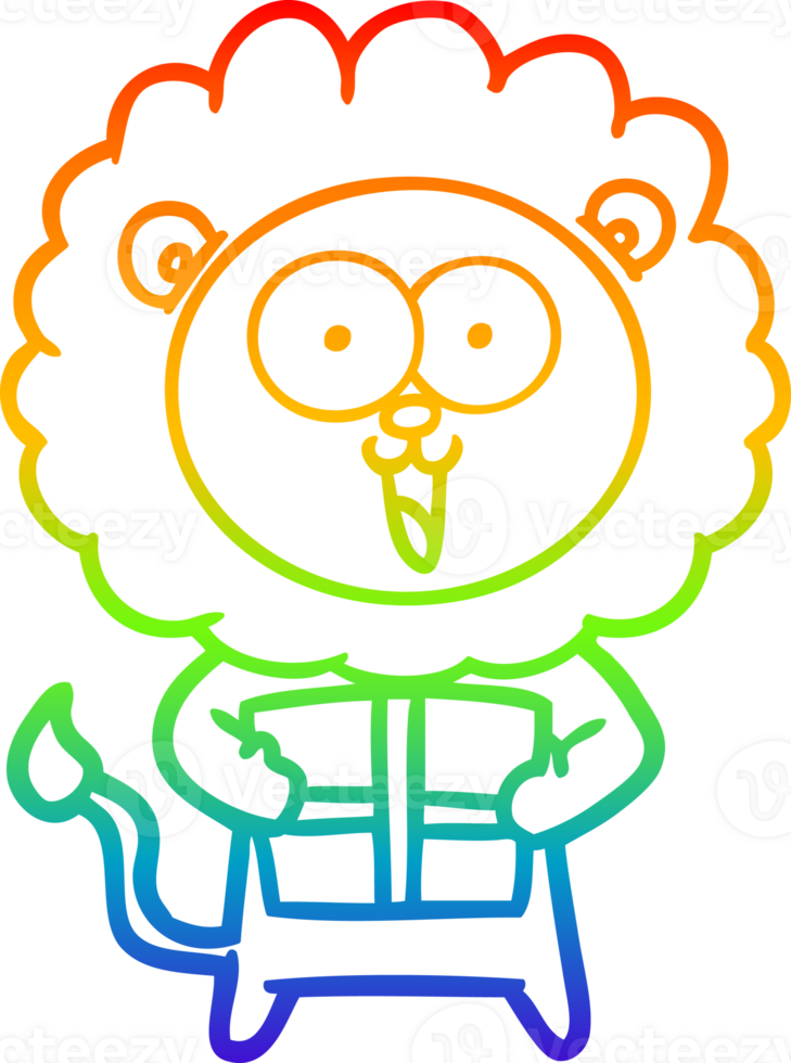 rainbow gradient line drawing of a happy cartoon lion png
