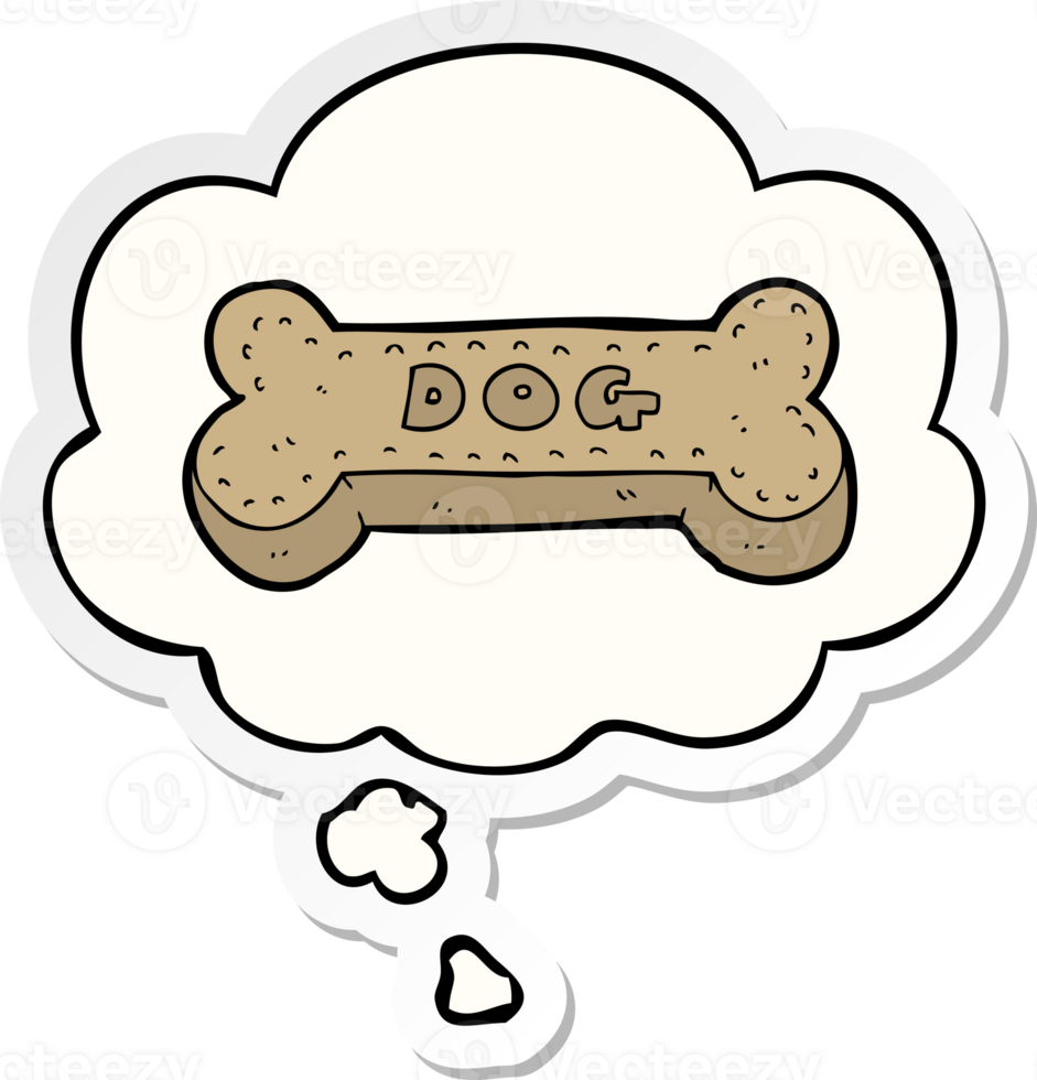 cartoon dog biscuit with thought bubble as a printed sticker png