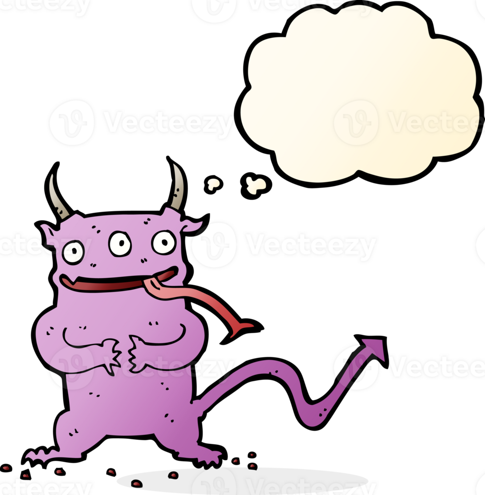 cartoon little demon with thought bubble png