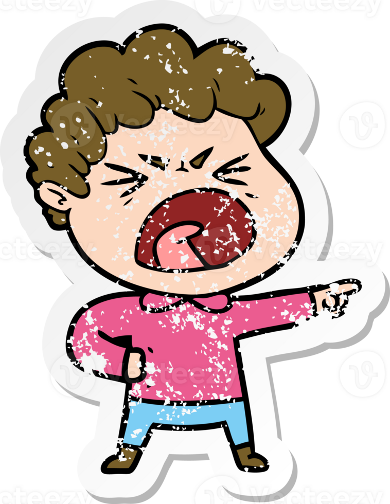 distressed sticker of a cartoon furious man png