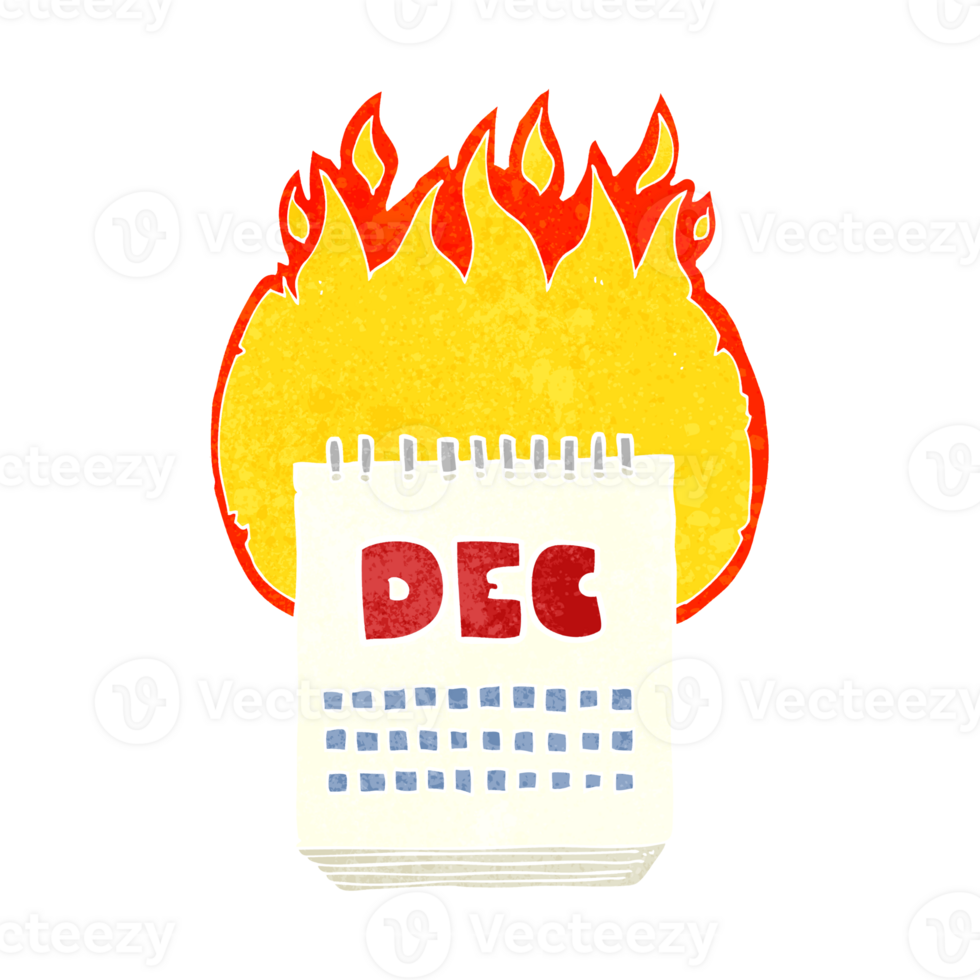 retro cartoon calendar showing month of december png