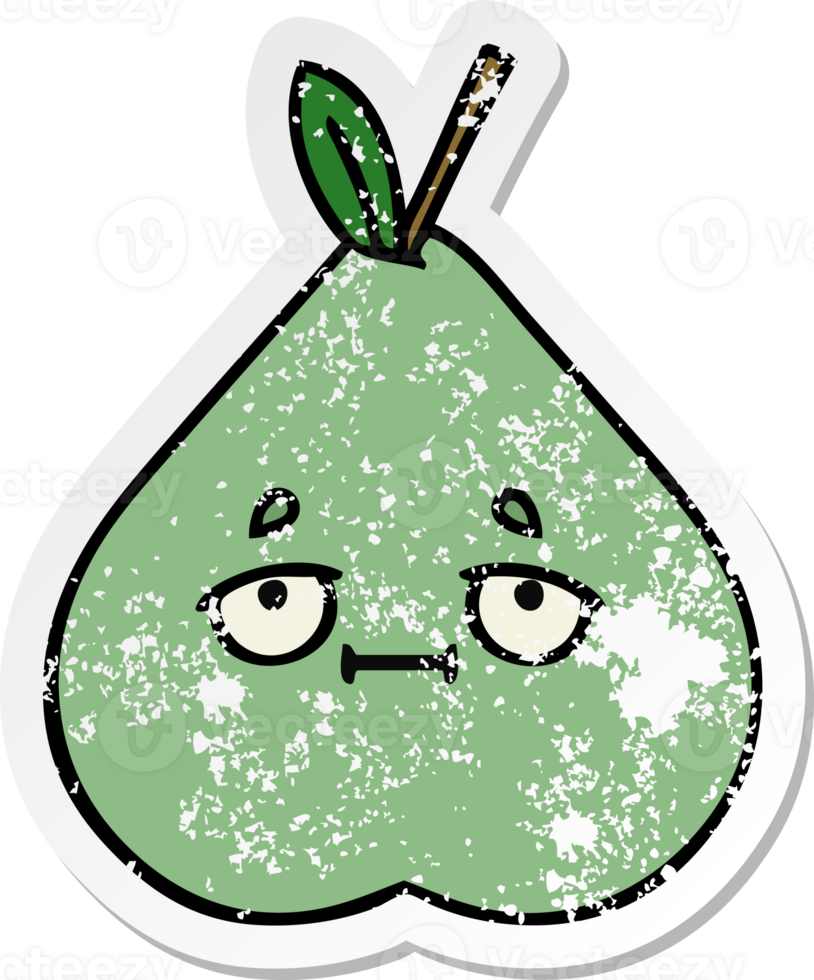 distressed sticker of a cute cartoon green pear png