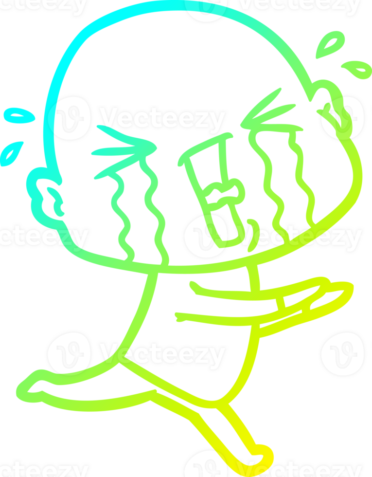 cold gradient line drawing of a cartoon crying bald man png