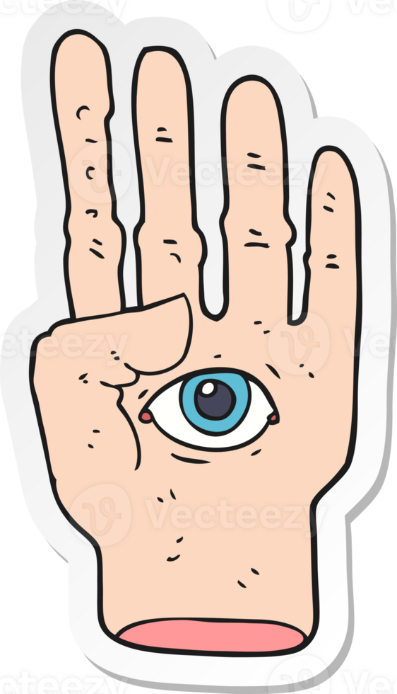 sticker of a cartoon spooky hand with eyeball png