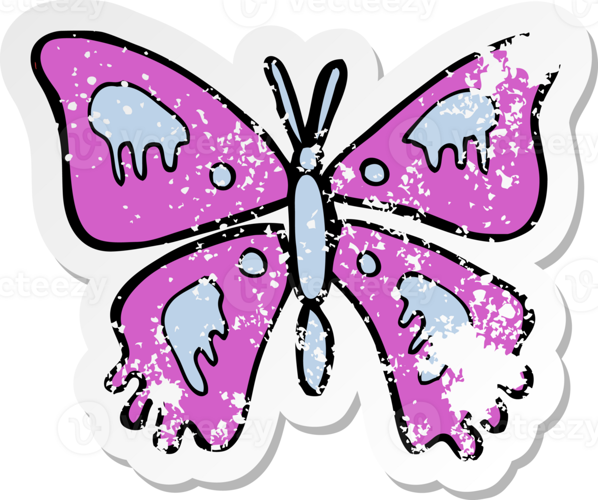 retro distressed sticker of a cartoon butterfly png