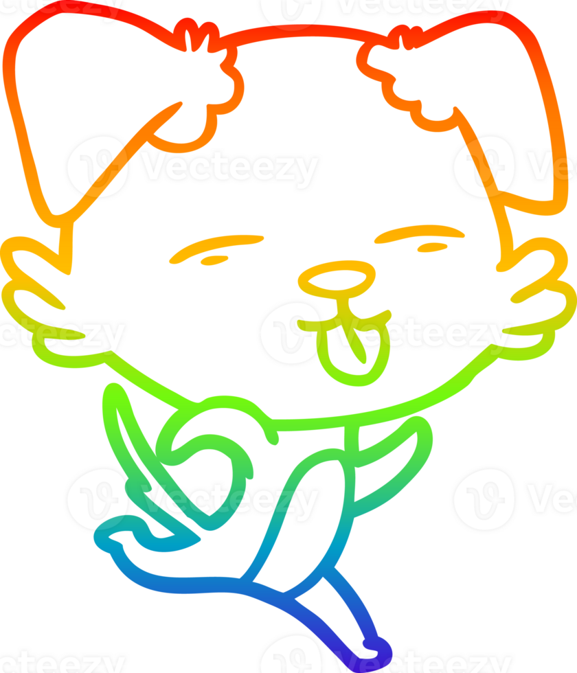 rainbow gradient line drawing of a cartoon dog sticking out tongue png