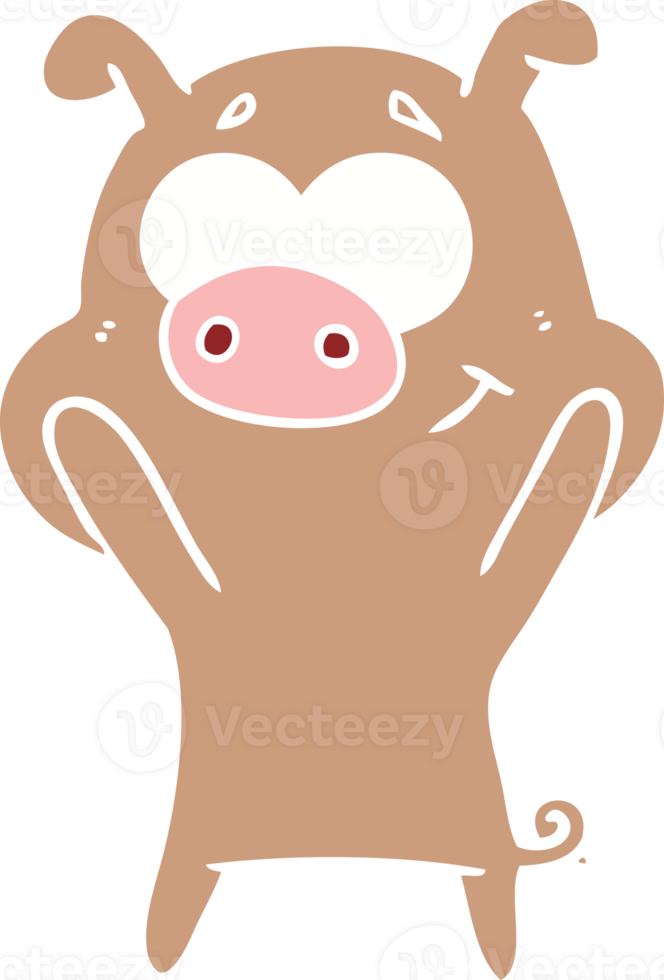 happy flat color style cartoon pig png