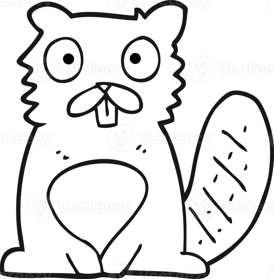 drawn black and white cartoon beaver png