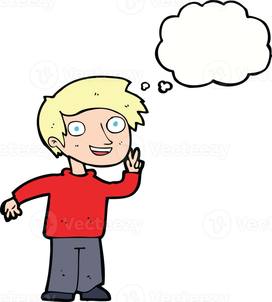 cartoon boy posing for photo with thought bubble png