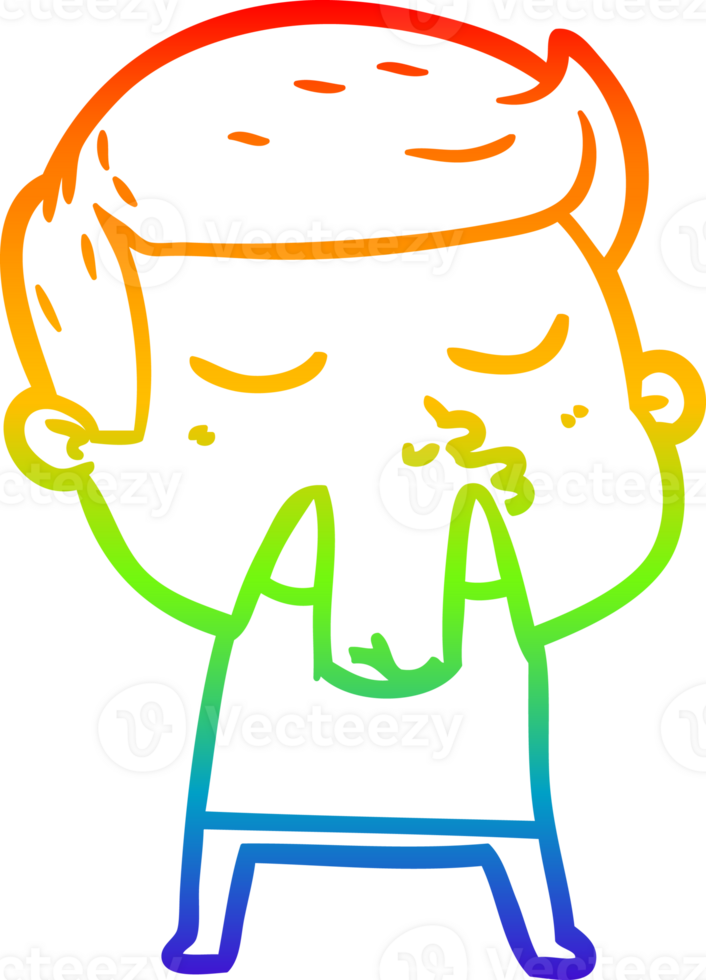 rainbow gradient line drawing of a cartoon model guy pouting png