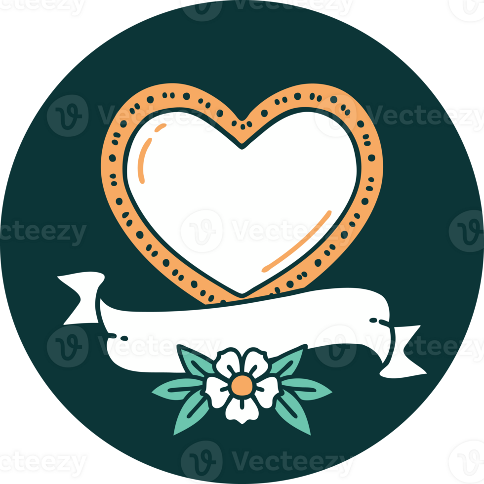 iconic tattoo style image of a heart and banner png