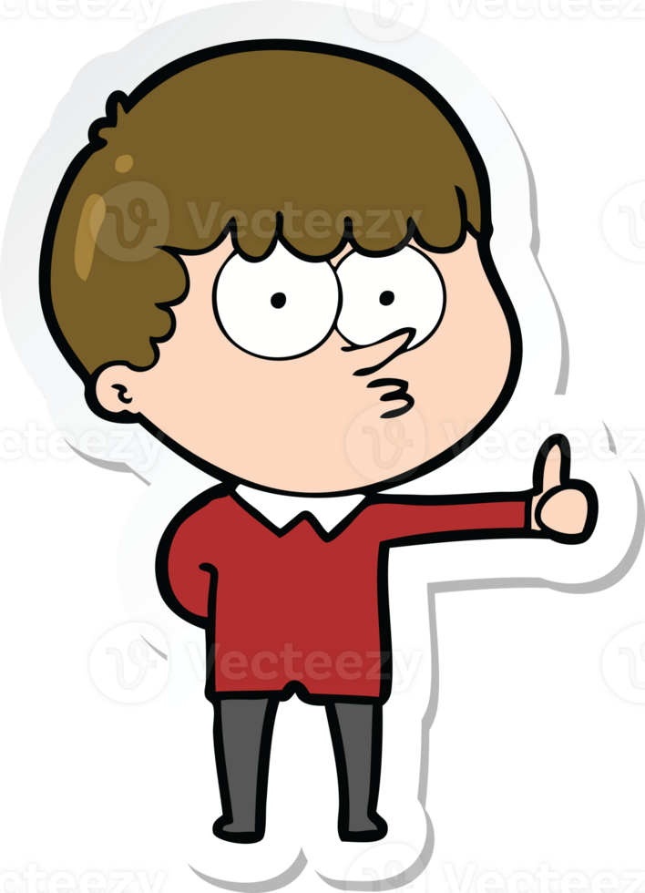sticker of a cartoon curious boy giving thumbs up sign png