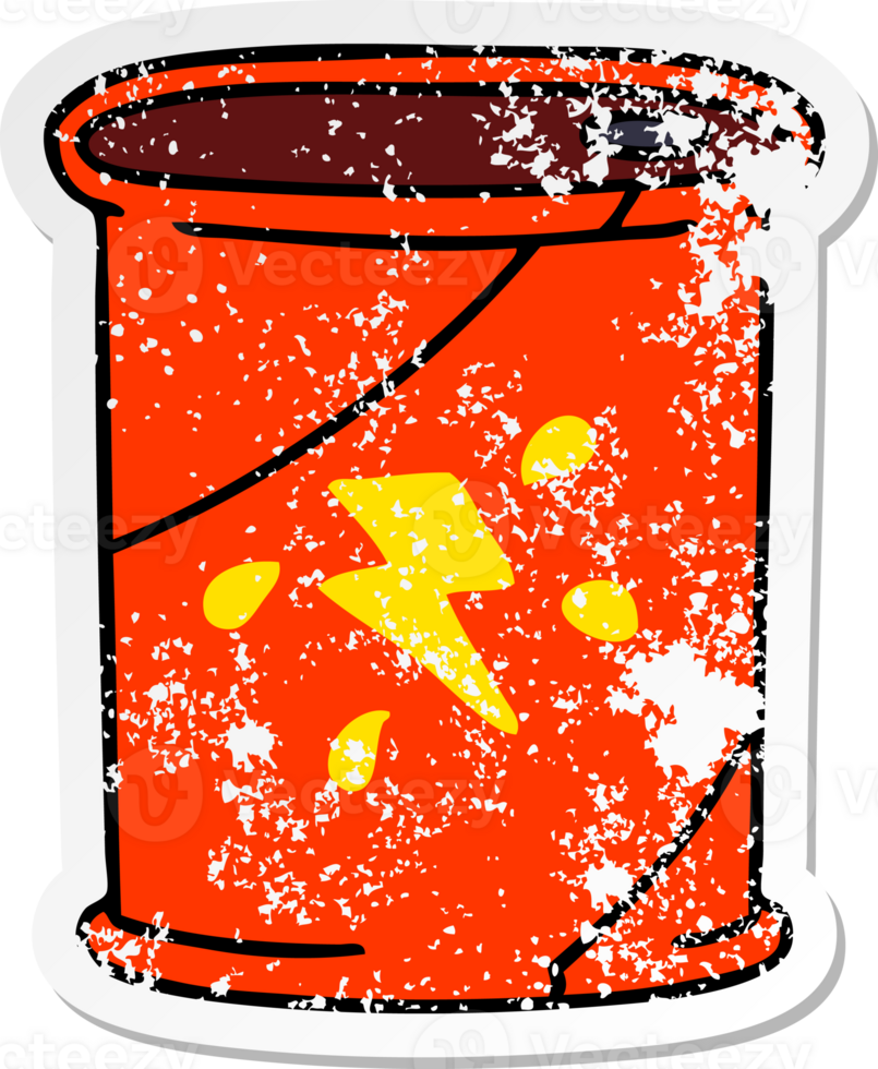 distressed sticker of a quirky hand drawn cartoon cola can png