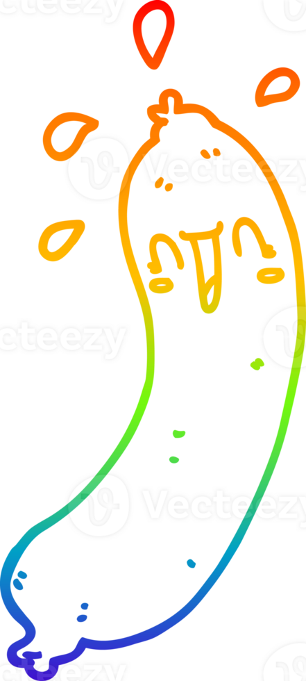 rainbow gradient line drawing of a happy cartoon sausage png