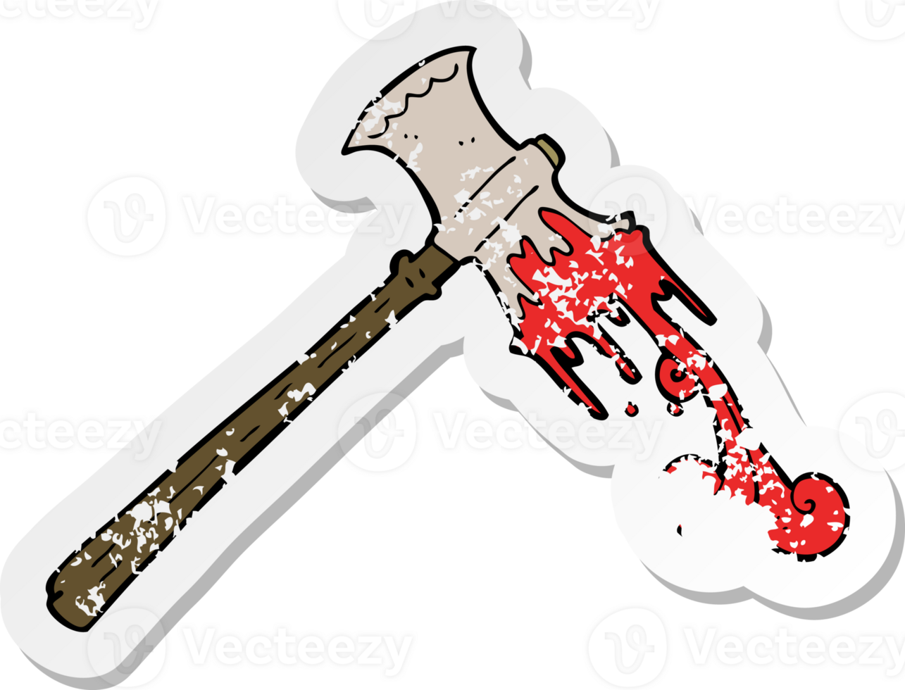 retro distressed sticker of a cartoon slayer axe png