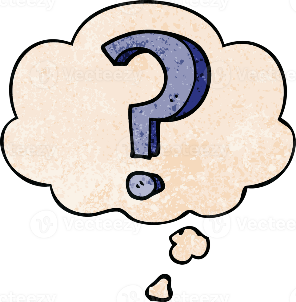 cartoon question mark with thought bubble in grunge texture style png