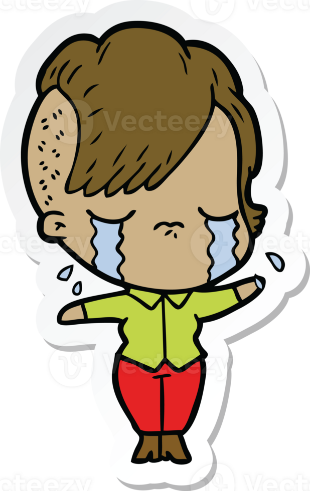 sticker of a cartoon crying girl png