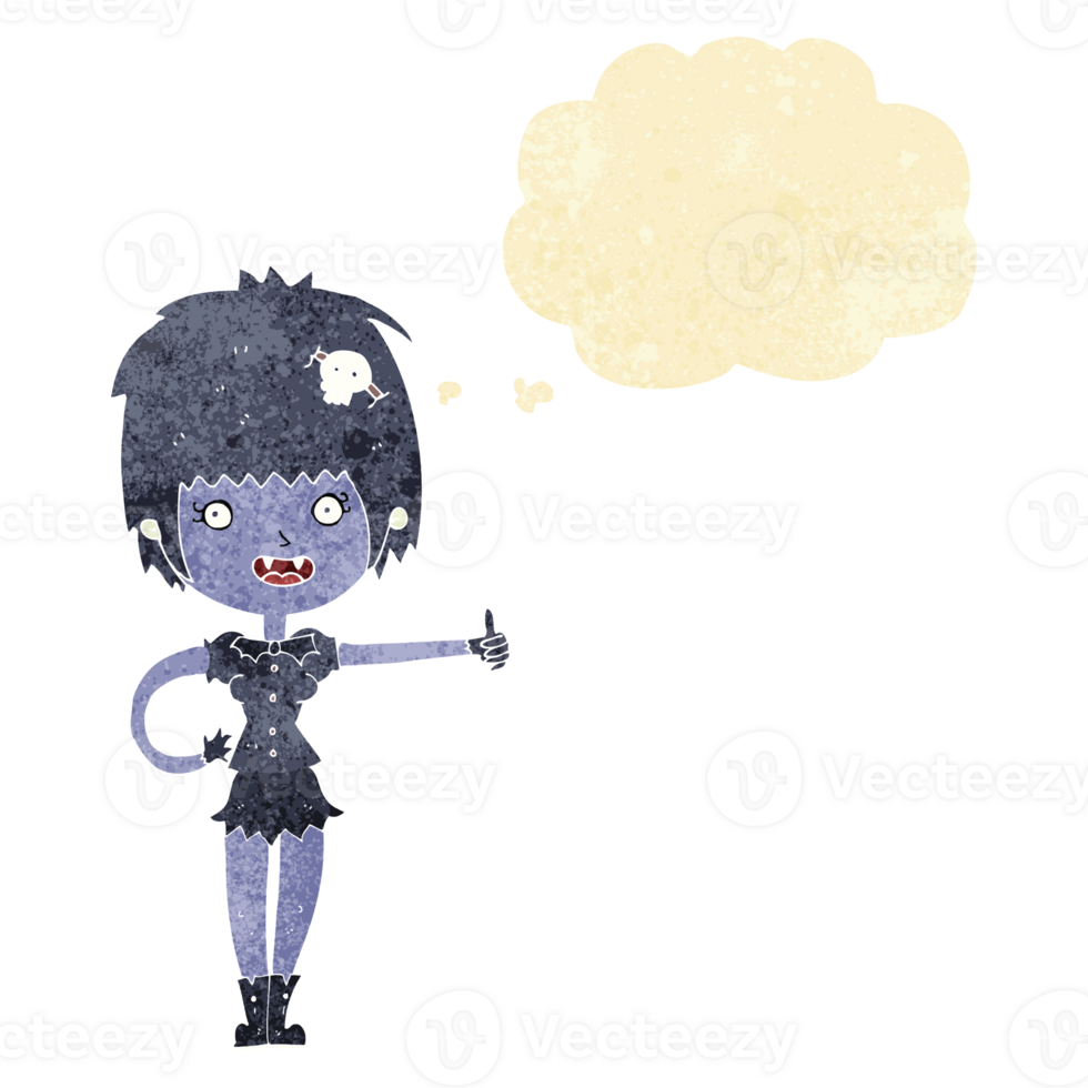 cartoon vampire girl giving thumbs up sign with thought bubble png