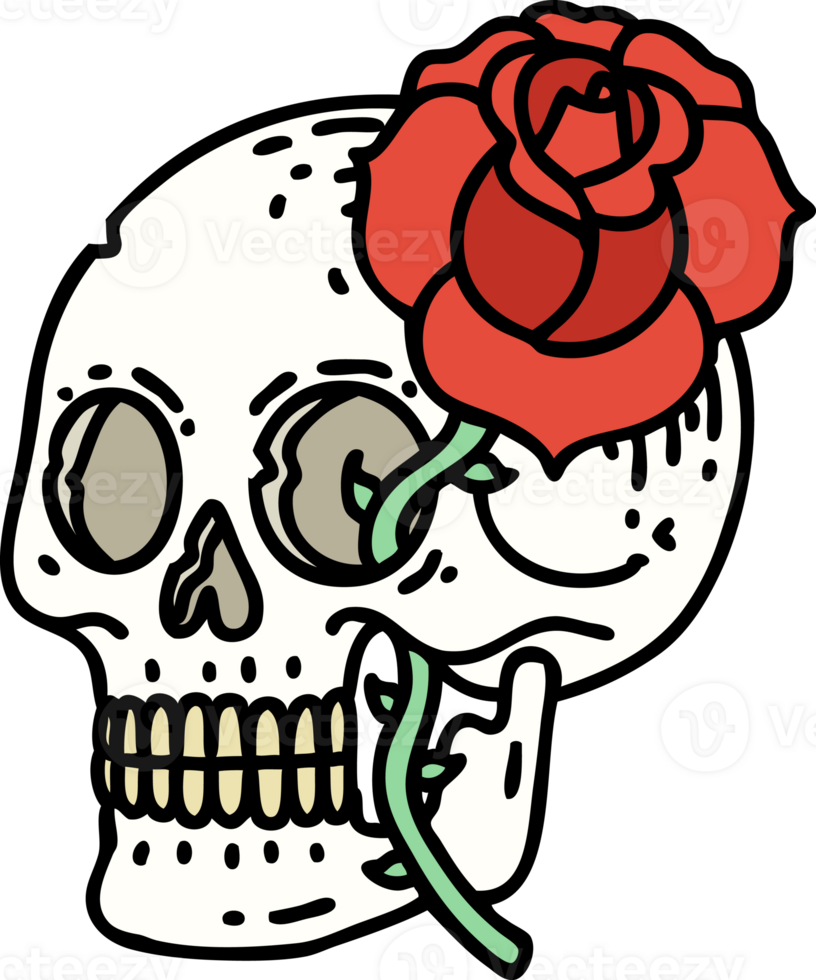 tattoo in traditional style of a skull and rose png