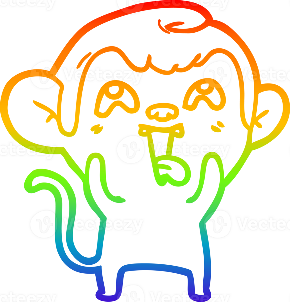 rainbow gradient line drawing of a crazy cartoon monkey png