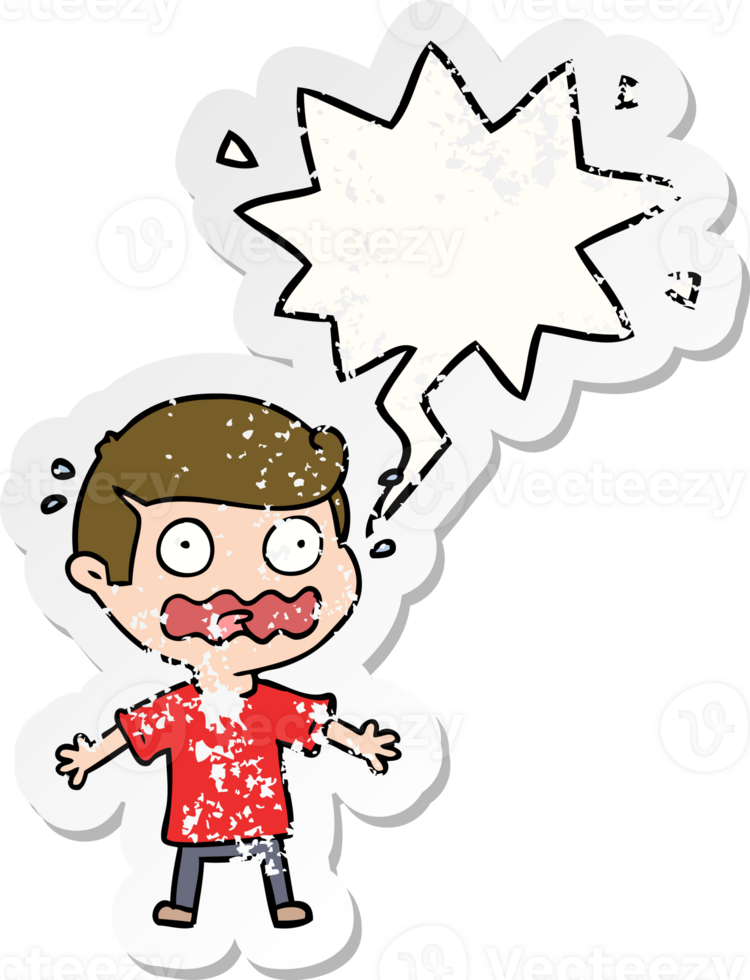cartoon man totally stressed out with speech bubble distressed distressed old sticker png