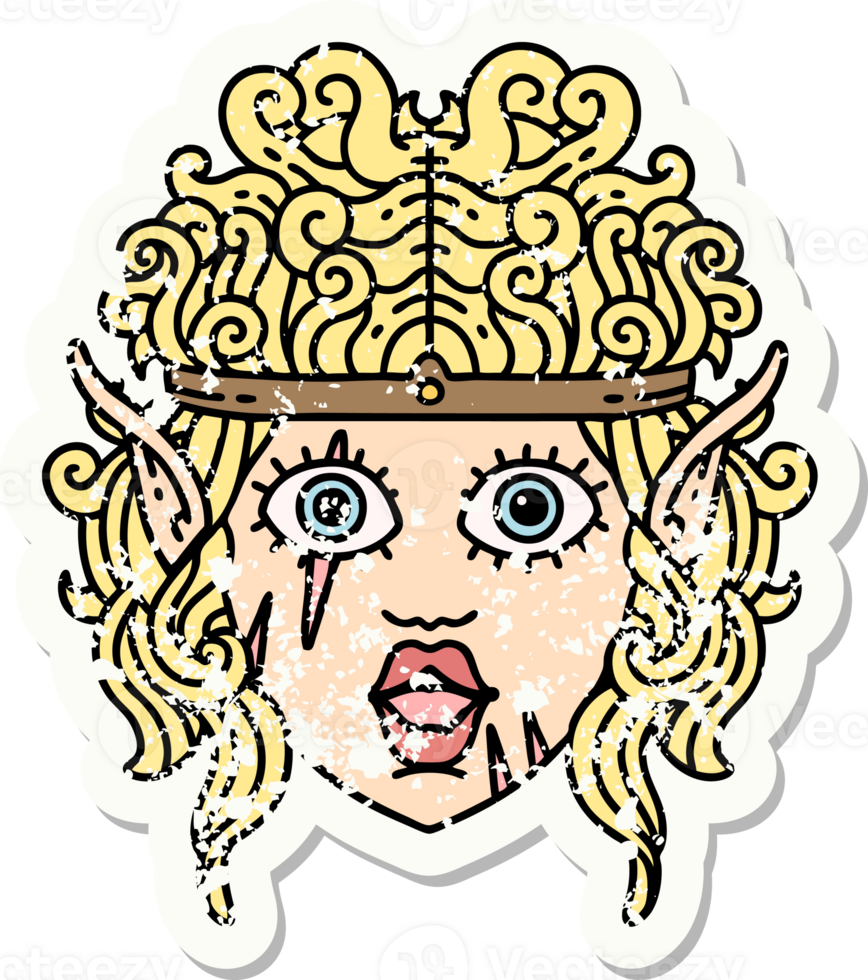 grunge sticker of a elf barbarian character face png