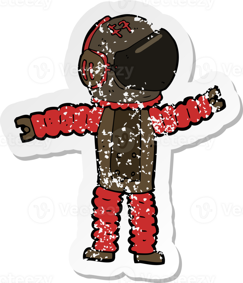 adesivo retrô angustiado de um astronauta de desenho animado chegando png