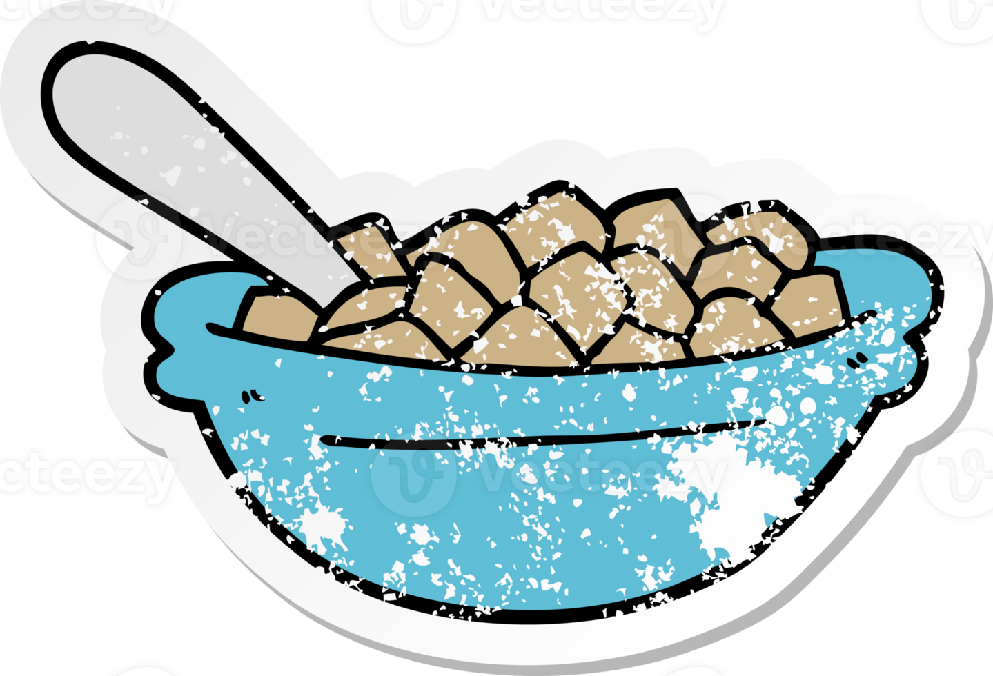 distressed sticker of a cartoon cereal bowl png