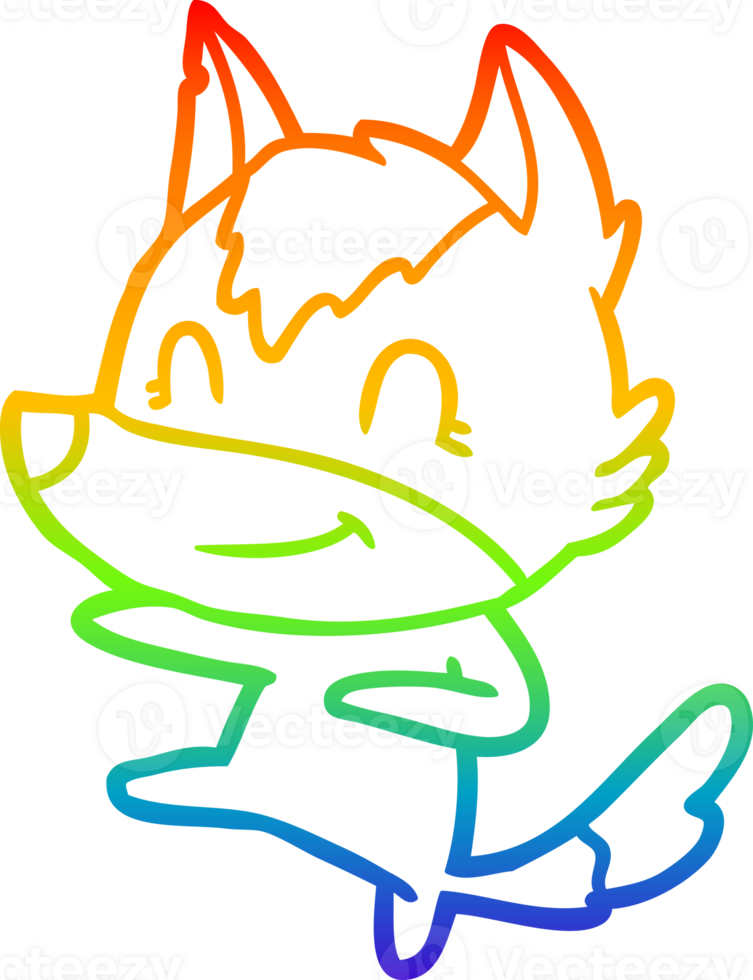 rainbow gradient line drawing of a friendly cartoon wolf png