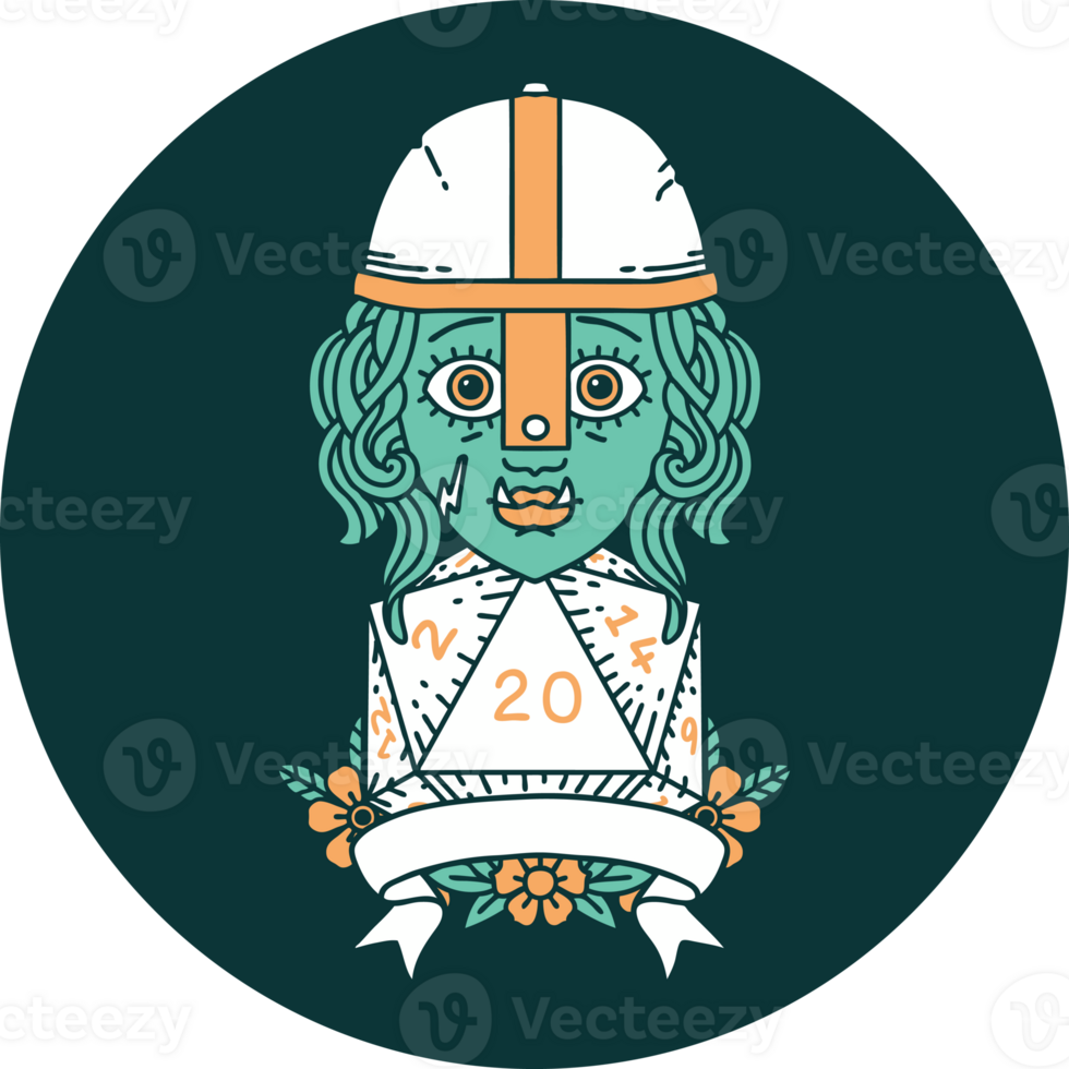 icon of half orc fighter with natural twenty dice roll png
