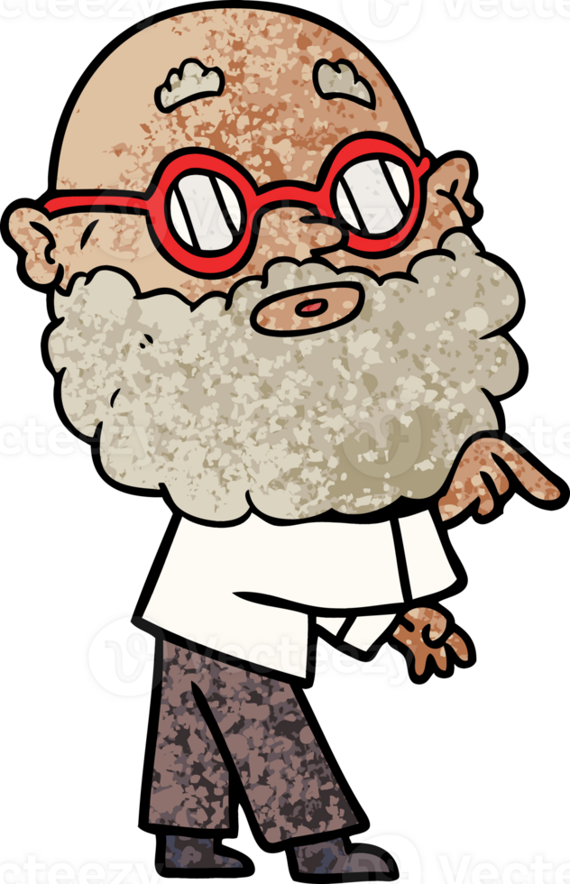 cartoon curious man with beard and glasses png