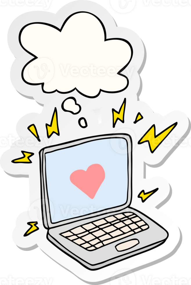 internet dating cartoon  with thought bubble as a printed sticker png