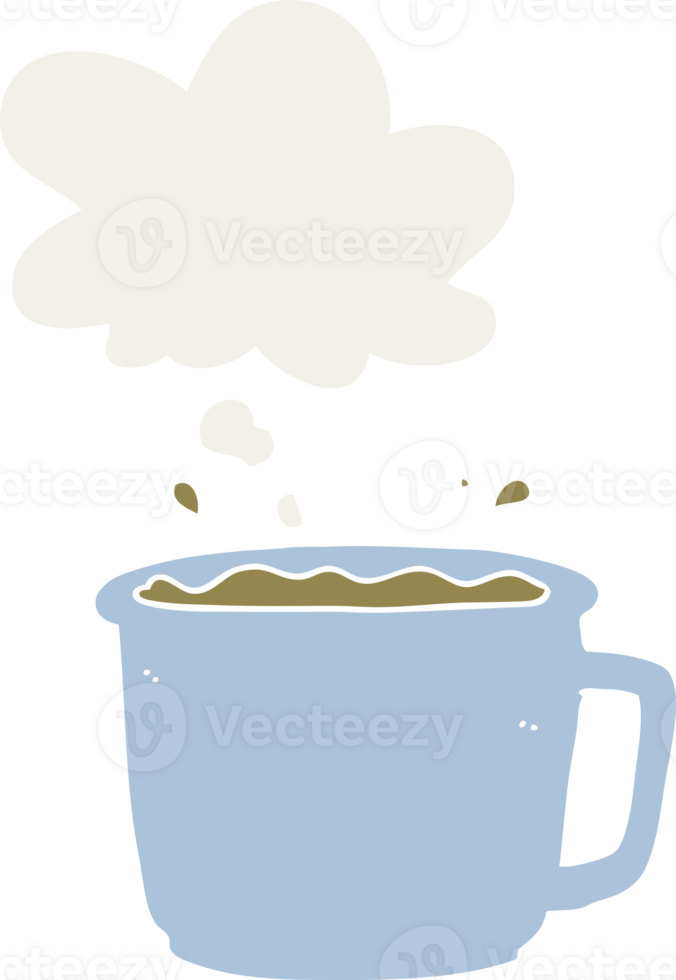 cartoon coffee cup with thought bubble in retro style png