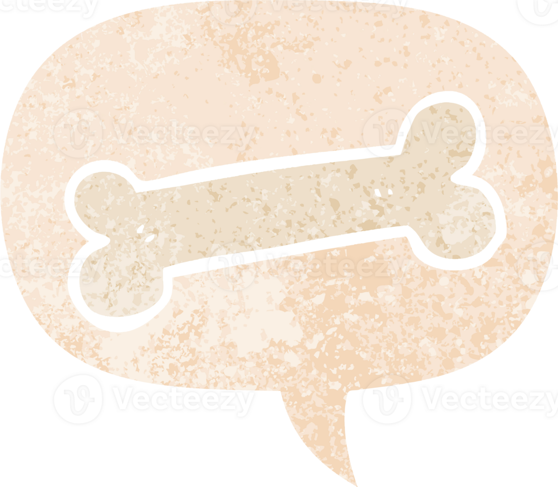 cartoon bone with speech bubble in grunge distressed retro textured style png