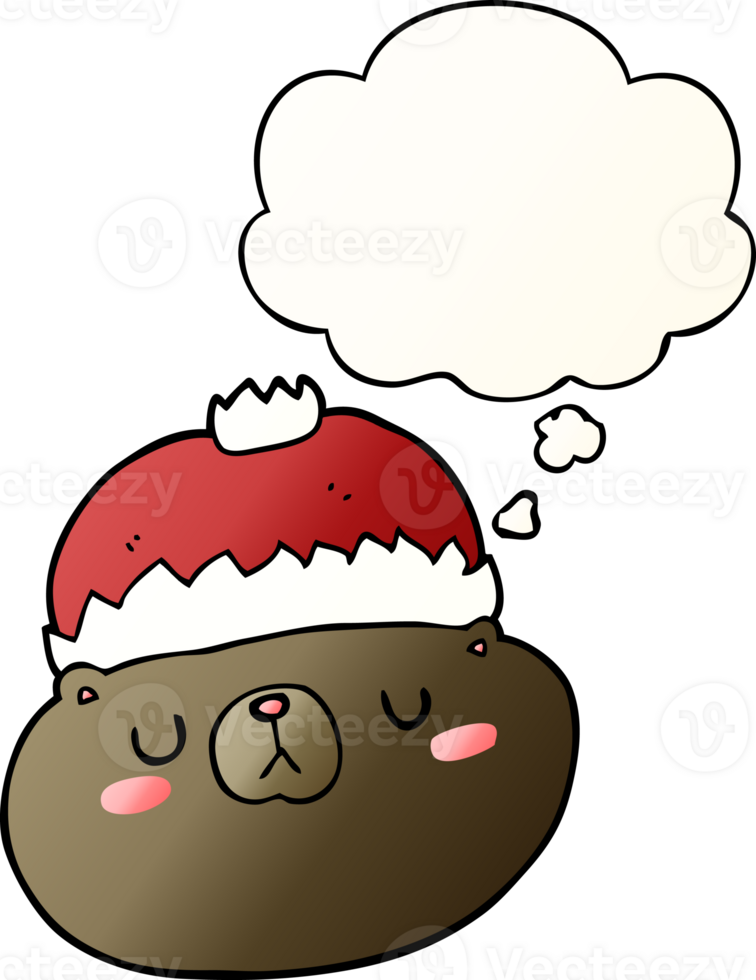 cartoon christmas bear with thought bubble in smooth gradient style png