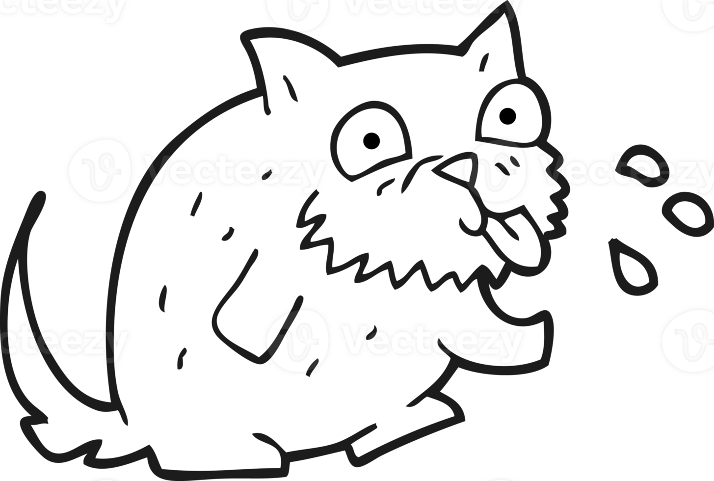 drawn black and white cartoon cat blowing raspberry png