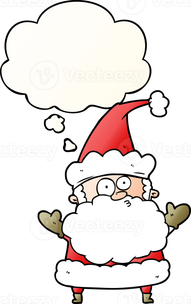 cartoon confused santa claus with thought bubble in smooth gradient style png
