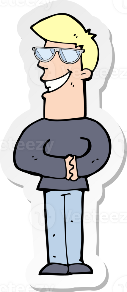 sticker of a cartoon grinning man with glasses png